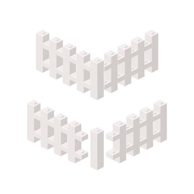 İzometri direkli beyaz bir çit parçası. Vektör illüstrasyonu