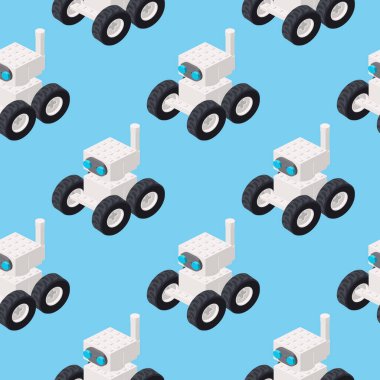 İzometride beyaz bir robot deseni. Vektör illüstrasyonu