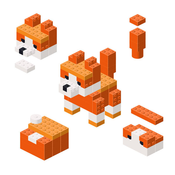 Концепция с разборной собакой из пластиковых блоков. Векторная иллюстрация