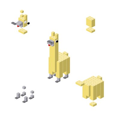 Plastik bloklardan çıkan yapı çözme lama lama kavramı. Vektör illüstrasyonu