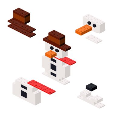 Plastik bloklardaki kardan adam dekonstrüksiyonu. Vektör illüstrasyonu