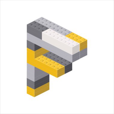 İzometrik görüntüdeki F harfi plastik bloklardan oluşturuldu. Vektör illüstrasyonu