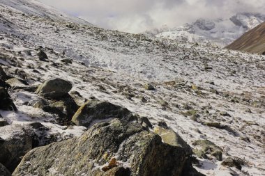 Himalaya Dağları ve Himalaya Kayalık Bölgesi manzarası Kuzey Sikkim, Hindistan 'da sıfır noktasına yakın.