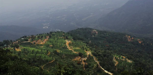 Γραφικό Τοπίο Των Βουνών Nilgiri Πρόποδες Και Φυτεία Πράσινου Τσαγιού — Φωτογραφία Αρχείου