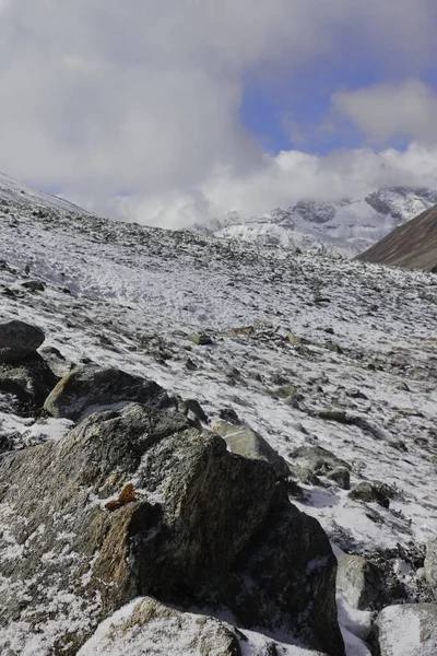 Nieve Cantos Rodados Zona Cubierta Alto Himalaya Punto Cero Valle — Foto de Stock