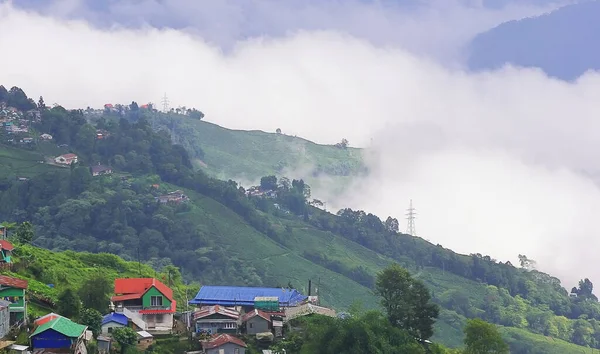 西孟加拉邦大吉岭多云的希玛拉山脉丘陵地带 茶园和农村地区 — 图库照片