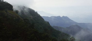 Tamilnadu, Güney Hindistan 'daki Kodaikanal Hill istasyonundan yemyeşil tahtırevan dağ sırasının panoramik görüntüsü