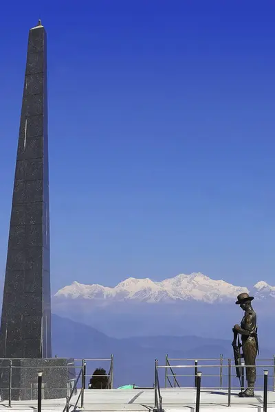 stock image Darjeeling, West Bengal, India - 15th February 2022: Batasia Loop War Memorial, beautiful monument dedicated to Gurkha Regiment, a famous landmark