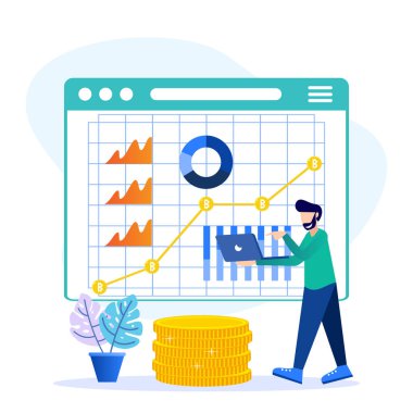 Modern tarz vektör çizimi. Web sayfaları, afişler, sunumlar, sosyal medya için Bitcoin dijital iş konsepti. Bitcoin ve engelleme zinciri yatırımları. Madencilik, para birimi, sunucu odası.