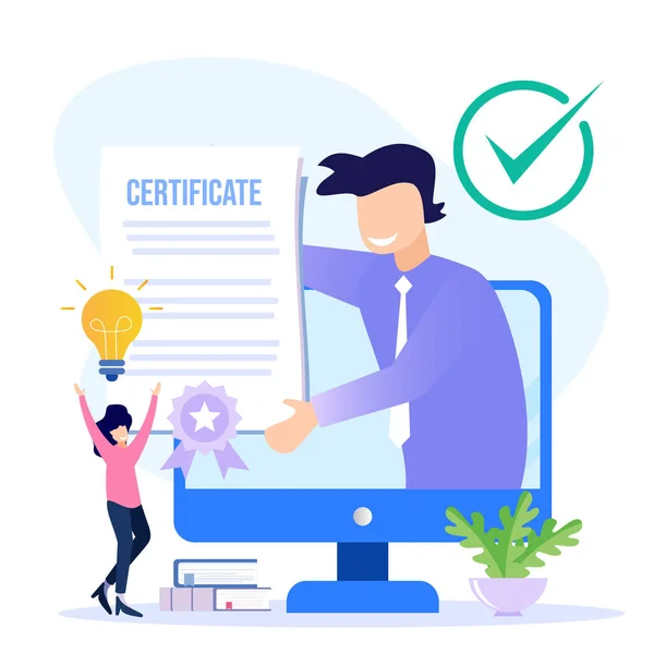 Flat Style Vector Illustration Person Character Receiving Award Certificate Document — Image vectorielle