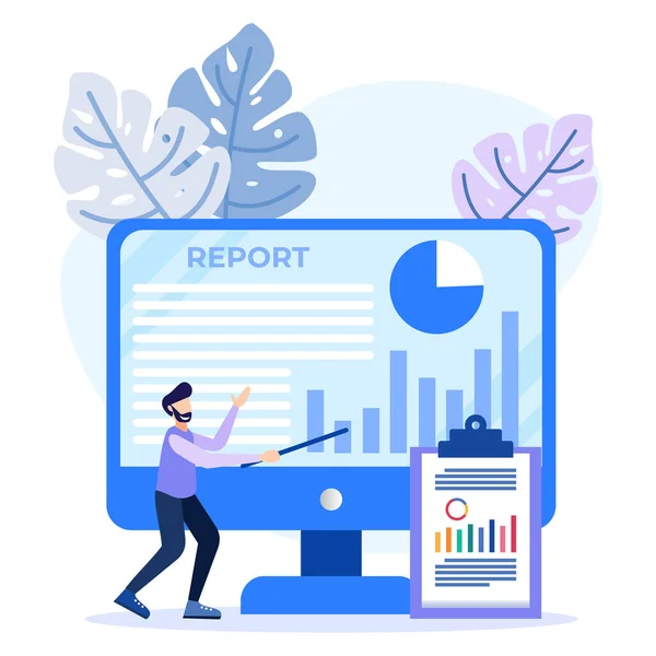 stock vector Flat vector illustration of payroll and employee payroll reports. Calculation of company income, tax revenue and budget planning.