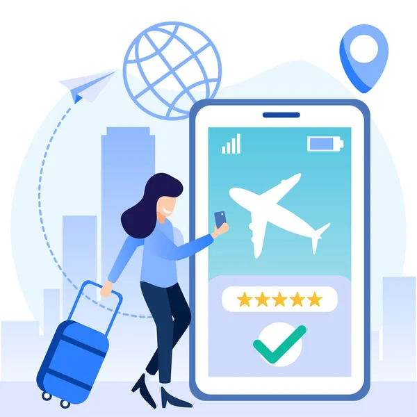 stock vector Vector illustration of people character doing online order. Travel planning. Airline, train and hotel ticket reservations online. Illustration for website, landing page, mobile app, poster and banner.