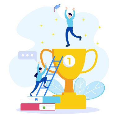 Eğitim konsepti vektör illüstrasyonu, çeşitli okul, öğrenme ve öğretim faaliyetleri olan insanlar.