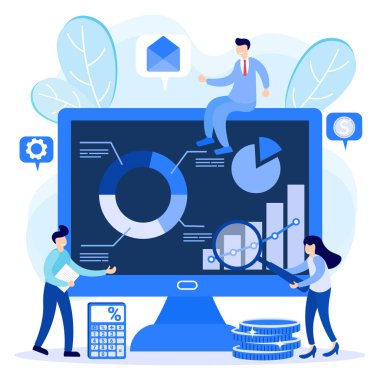 Şirket faaliyetlerinin düz stil vektör çizimi. Çalışanlar ve liderler arasındaki ilişkiler, şirket gelirlerinde artış.