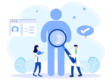 Hastalarda sağlık kavramının düz vektör çizimi, iç organların tedavisi ve teşhisi