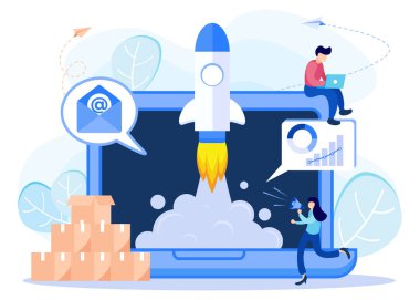 İş konsepti düz vektör çizimi. Dijital işi olan insanlar. Aktarımlar daha fazla para kazandırır