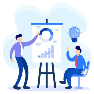 Birbiriyle beyin fırtınası tartışan insanların düz stil vektör çizimi. Sorunları çözmek için çözümler bul.