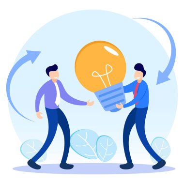 Birbiriyle beyin fırtınası tartışan insanların düz stil vektör çizimi. Sorunları çözmek için çözümler bul.