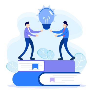 Birbiriyle beyin fırtınası tartışan insanların düz stil vektör çizimi. Sorunları çözmek için çözümler bul.