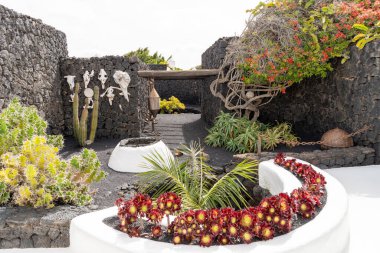 Lanzarote 'deki Cesar Manrique Vakfı' nın bahçesinin güzel bir manzarası mimari ve doğanın eşsiz bir karışımını sergiliyor..