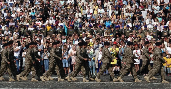 Kijów Ukraina Sierpnia 2021 Kolumna Gruzińskich Żołnierzy Maszerujących Obchody Lecia — Zdjęcie stockowe