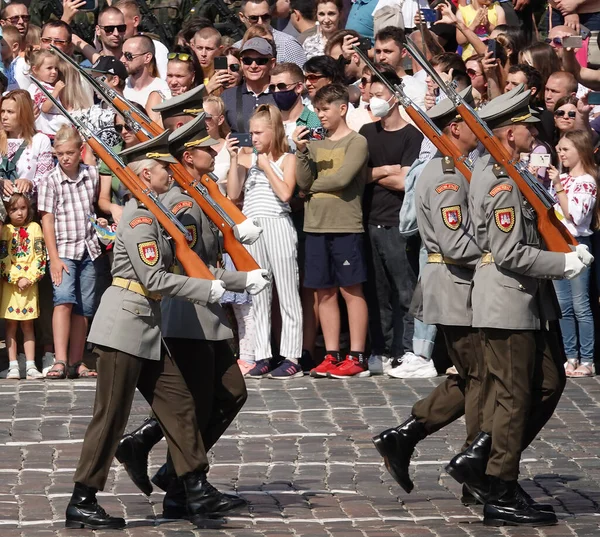 Kiev Ukraina Augusti 2021 Kolumn Soldater Tjeckien Marscherar Firandet Års — Stockfoto