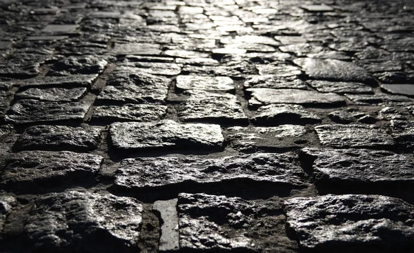 Старая Дорога Камней Называемая Тротуарные Камни Солнцем Блики — стоковое фото