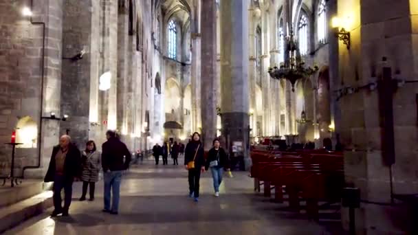 Intérieur Temple Santa Maria Del Mar Trouve Une Église Gothique — Video