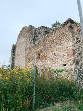 Mineral de Pozos, Guanajuato, Meksika 'daki eski bir binanın yıpranmış taş kalıntıları.. 