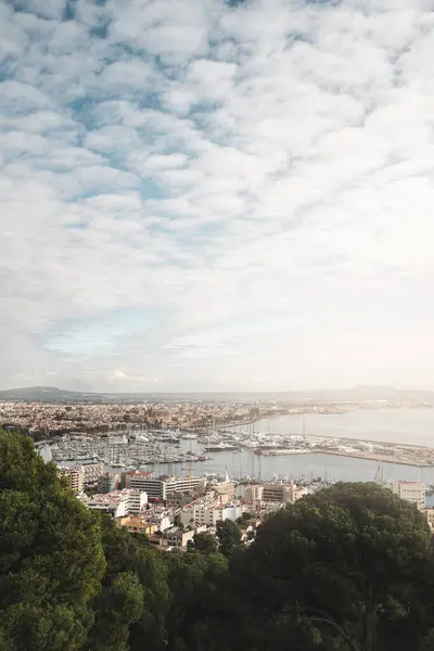 Palma de Mallorca 'daki Bellver Kalesi. Şatodan şehir manzarası.