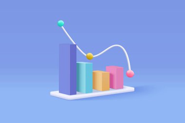 Mavi arka planda üç boyutlu bir grafik var. Negatif eğilimli iş başarısızlığı, bar tablosu düştü. Finans yatırımı için 3D temsil. 3d işlem simgesi vektör çizimi