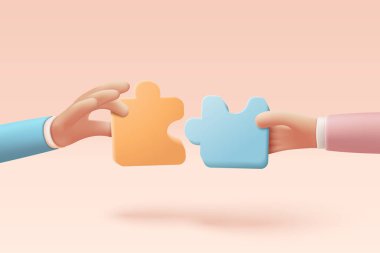 3 boyutlu yapboz parçaları takım çalışmasının sembolü. Problem çözme, insanların elindeki iş sorunları yapboz bağlantıları, ortaklık kavramı. 3d takım çalışması fikir simgesi vektör çizimi illüstrasyonu
