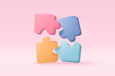 3 boyutlu yapboz parçaları takım çalışmasının sembolü. Problem çözme, insanların iş sorunları yapboz bağlantıları, ortaklık kavramı. 3d takım çalışması fikir simgesi vektör çizimi illüstrasyonu