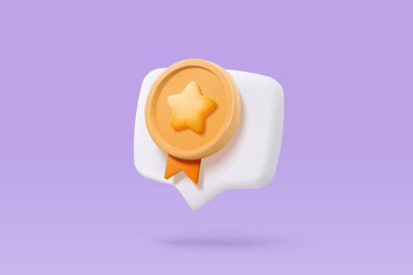 Yıldız madalyası ve pastel sarısı kurdeleli 3D ödüllü. Çizgi film stilinde ürün şampiyonu ödülü garantisi. 3d grafik madalya derecelendirme vektör resimleme