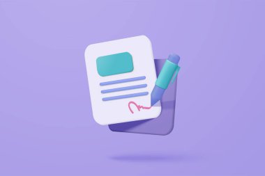 3d white clipboard task management todo check list with pen, efficient work on project plan, fast progress, level up concept, assignment and exam checklist icon. 3d vector render on purple background clipart