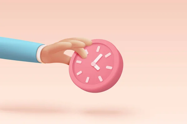 Reloj Despertador Negocio Mano Sobre Fondo Rosa Pastel Reloj Rosa — Archivo Imágenes Vectoriales