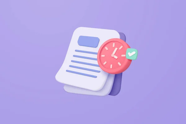 Minimal Document Clock Alert Purple Background — Stockvector