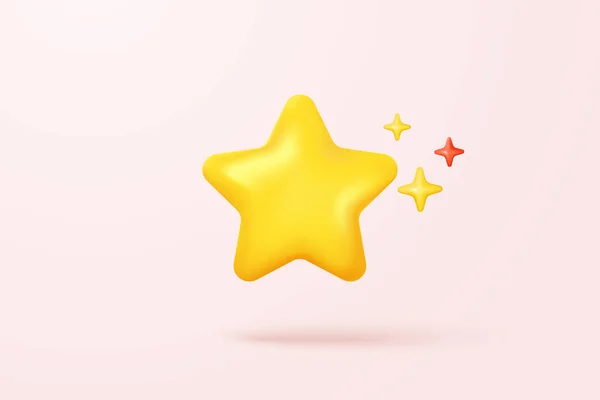 Yellow Stars Glossy Color Icon Game Pink Background Customer Rating — Stock vektor
