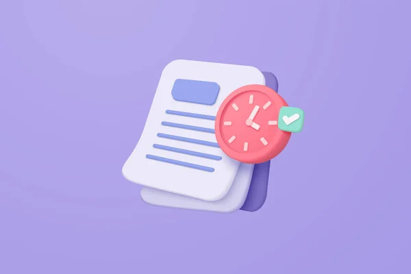 Minimal Document Clock Alert Purple Background — Vector de stock