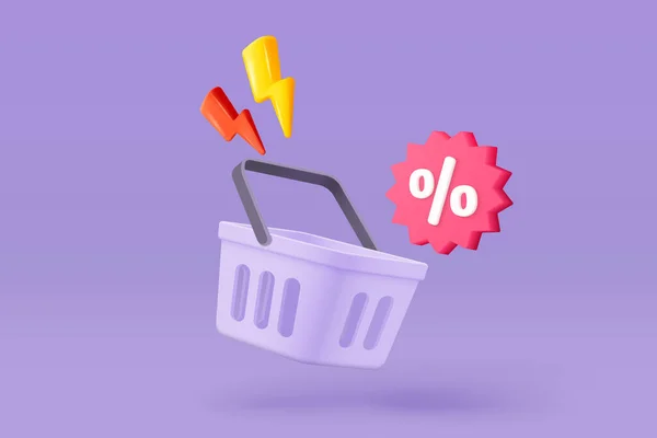 Shopping Bag Price Tags Online Shopping Digital Marketing Concept Basket — Stockvector