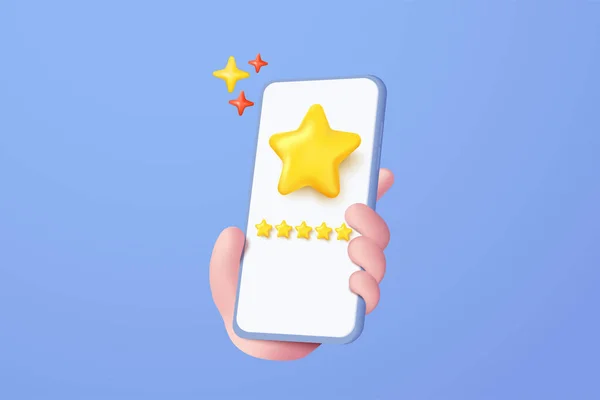 Stars Rating Best Excellent Service Rating Satisfaction Mobile Phone Hand — Vettoriale Stock