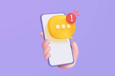 Cep telefonunda 3 boyutlu konuşma baloncukları sembolü var. Yorum ya da kullanıcı cevabı yanlış, doğru, sorun, sosyal medyada başarısız sohbet mesajı. Gölge çizimi olan 3d balon simgesi vektörü