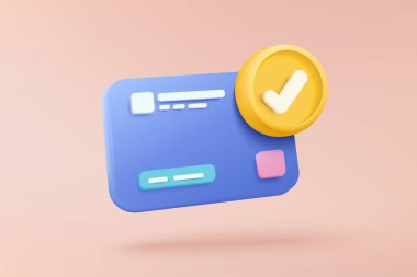 Çevrimiçi alışveriş için 3 boyutlu kredi kartı, ödeme koruma kavramlı online ödeme kartı. E-ticaret alışverişi için 3d iş finans vektör simgesi çizer