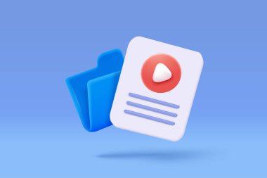 Yönetimin multimedya dosyası için 3d dizin ve kağıt, proje planı kavramı üzerine verimli çalışma. Resim ve video belgesi asgari dizin simgesi. İzole edilmiş pembe arkaplandaki 3d mavi vektör yansıması