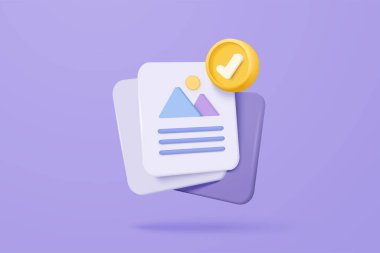 3D media data with video and photo gallery library. Searching image and video files in database. Document management soft, document form, compound docs concept. 3d file icon vector render illustration