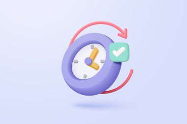 3D alarm saati hız teslimatı konsepti için 24 saat simgesi. Mor saat tasarım minimum zaman, hizmet ve destek konsepti, günde 24 saat. 3d saat simgesi vektör resimleme