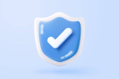 3D shield protection icon with check for online payment on white background concept, user account for 3d security with payment protection on isolated vector render background
