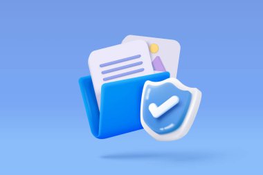 Kalkan koruma ikonlu video ve fotoğraf galerisi kütüphanesine sahip 3D medya verileri. Veritabanında güvenlik kamerası görüntüleri ve video dosyaları var. Belge yönetim formu. 3d dosya simgesi vektör çizimi illüstrasyonu