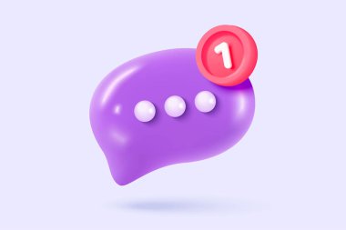 Sosyal medya simgesinde bildirim ile izole edilmiş üç boyutlu konuşma baloncukları. Sosyal medyada konu başlığı ya da kullanıcı yanıtı işareti. Gölge çizimi ile 3d konuşma baloncukları simgesi vektörü