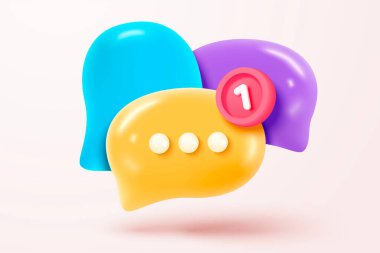 3D speech bubbles symbol on social media icon isolated on pastel background. Comments thread mention or user reply sign with social media. 3d speech bubbles icon vector with shadow render illustration